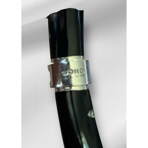 SOHO SLVR Bangle Earrings Diamond  14 CT White Gold Leaf Enamel Sterling Italy - Picture 7 of 7